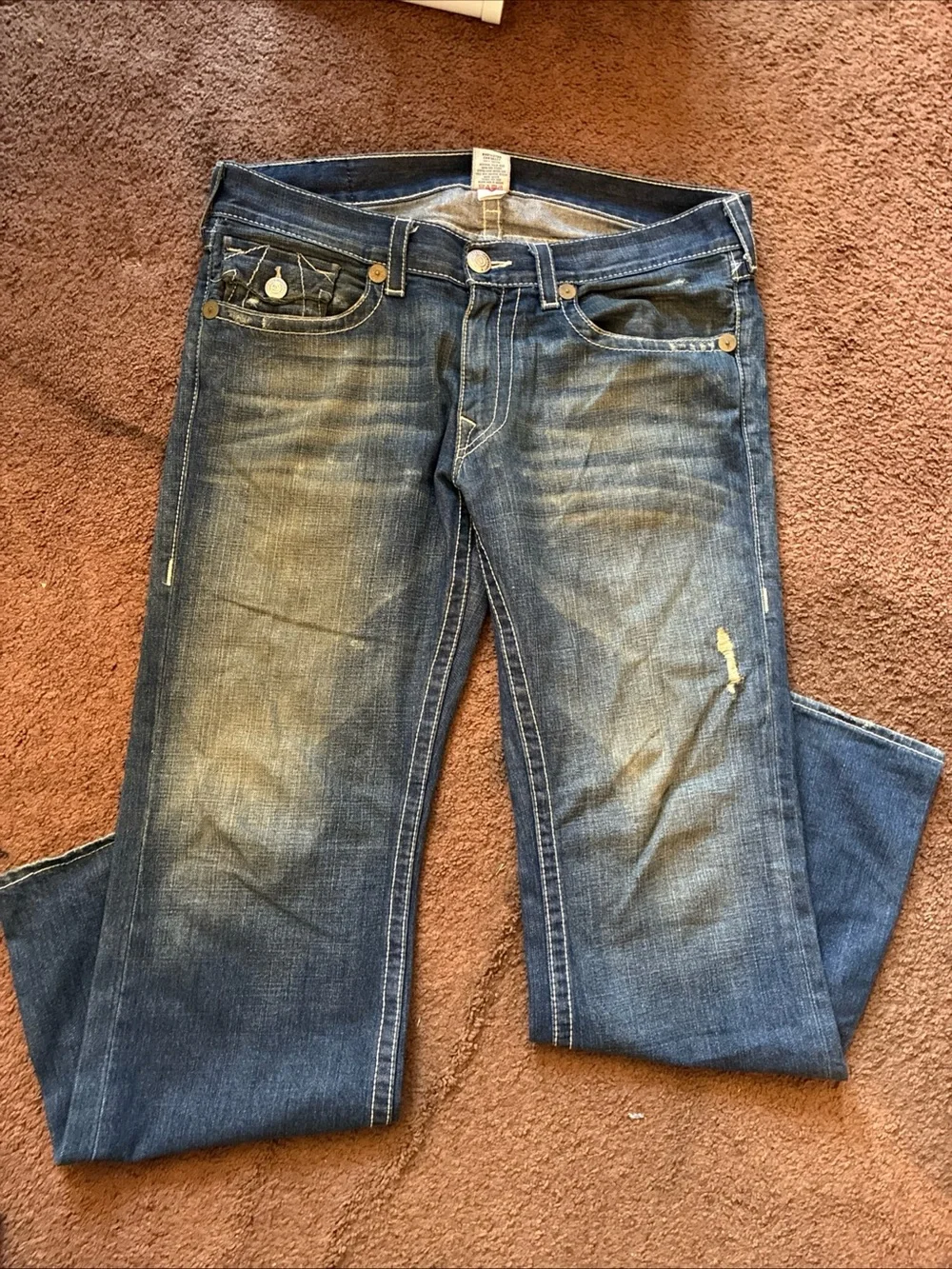 True Religion Medium Wash Denim Jeans Billy 36 distressed vtg